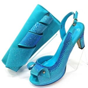 Latest Italian African Shoes And Bag Sets - Sky Blue